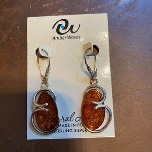 Sterling Silver Natural Amber Dangling Earring - Handmade in Poland